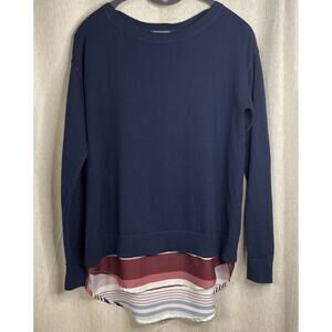 Market & Spruce Navy Cross-Back Mixed Material Cotton Blend Pullover Top Size M